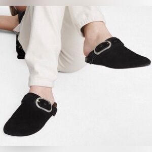Rag and Bone Ansley Black Suede Mules w/Silver Buckles size 38/8